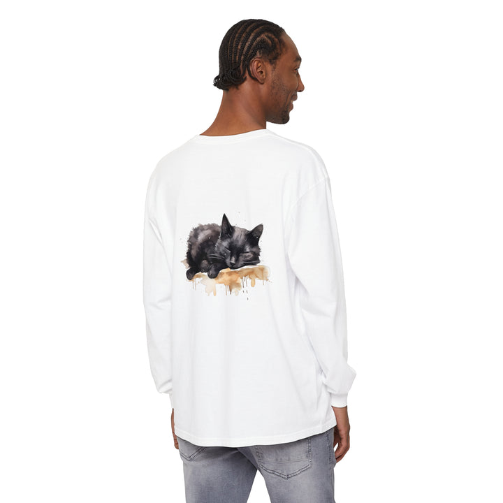 Soft and cozy sleeping black cat watercolor t-shirt for cat enthusiasts