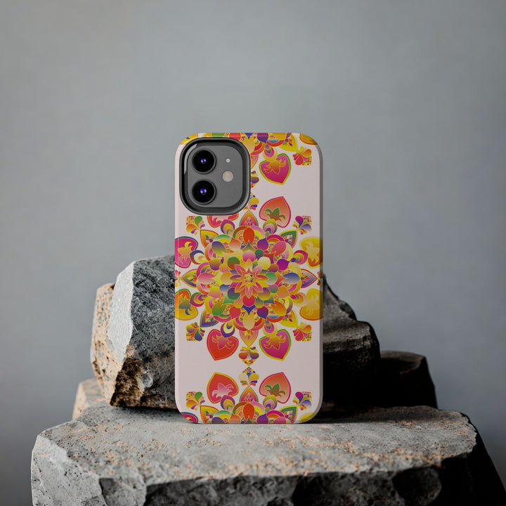 Colorful phone case featuring hand drawn mandala art design for protection and style