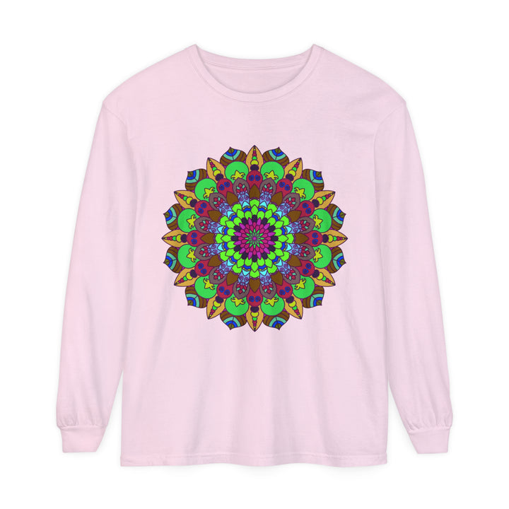 Colorful Mandala Unisex Long Sleeve T-Shirt in various sizes and colors