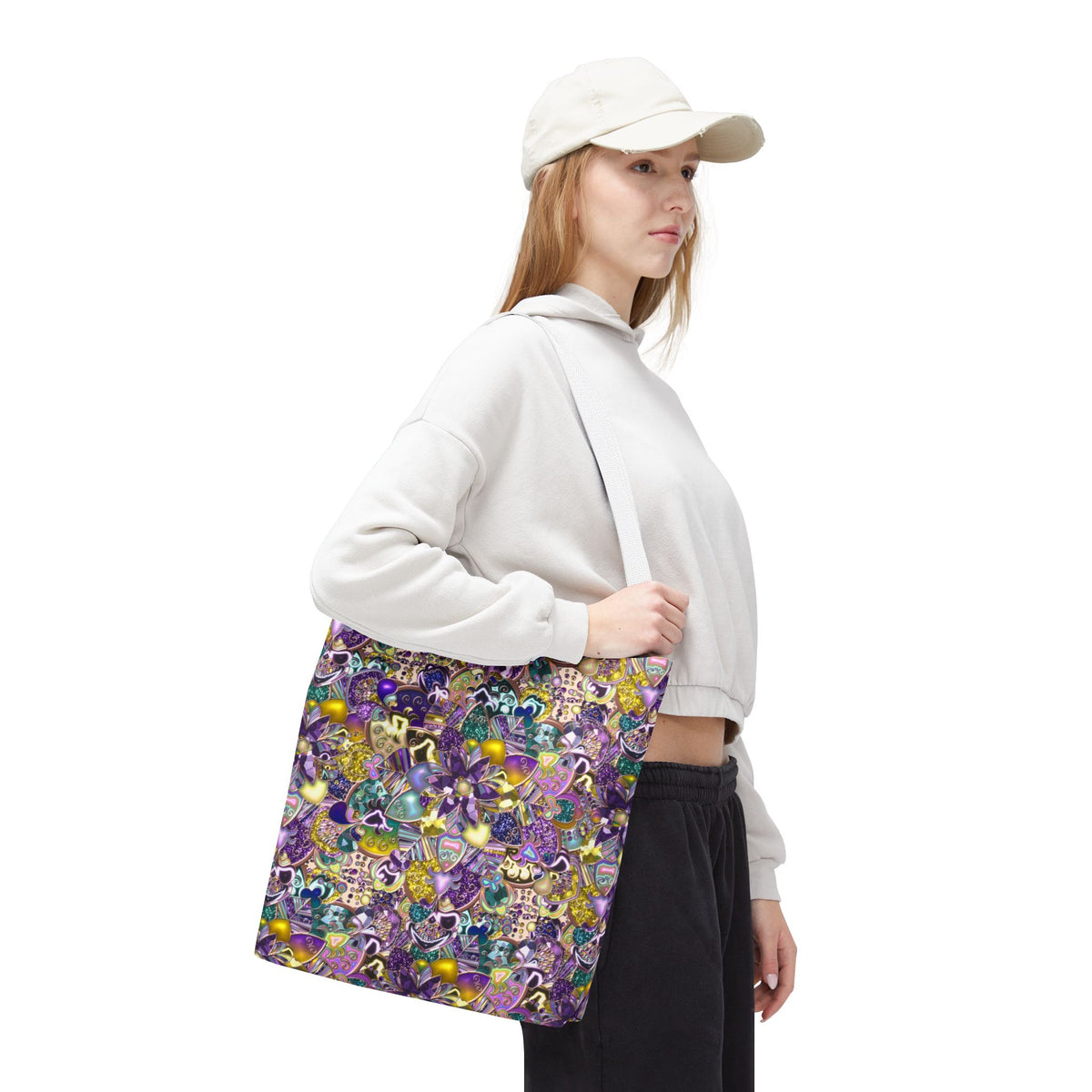 Colorful Purple Floral Pattern Tote Bag