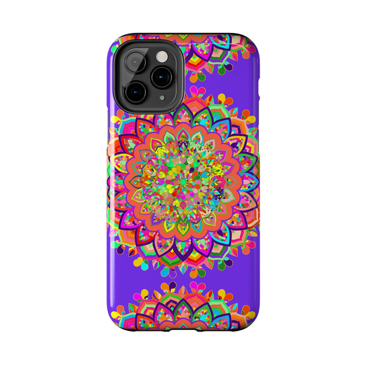 Hand drawn purple Mandala Art phone case with intricate floral design