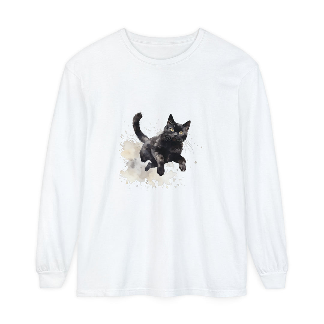 Black Cat Watercolor Splash T-Shirt featuring a vibrant watercolor design