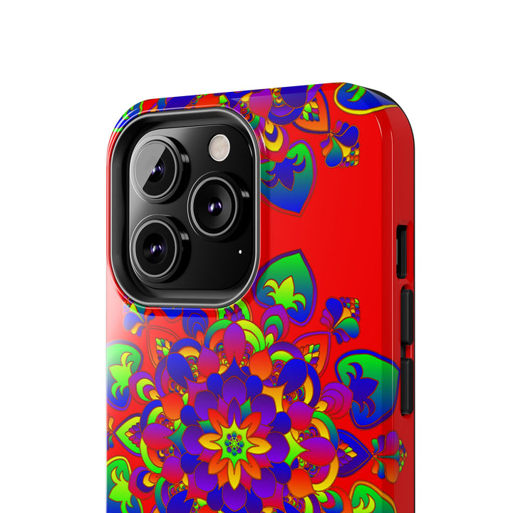 Hand Drawn Mandala Art Red Phone Case with Intricate Design and Vibrant Colors