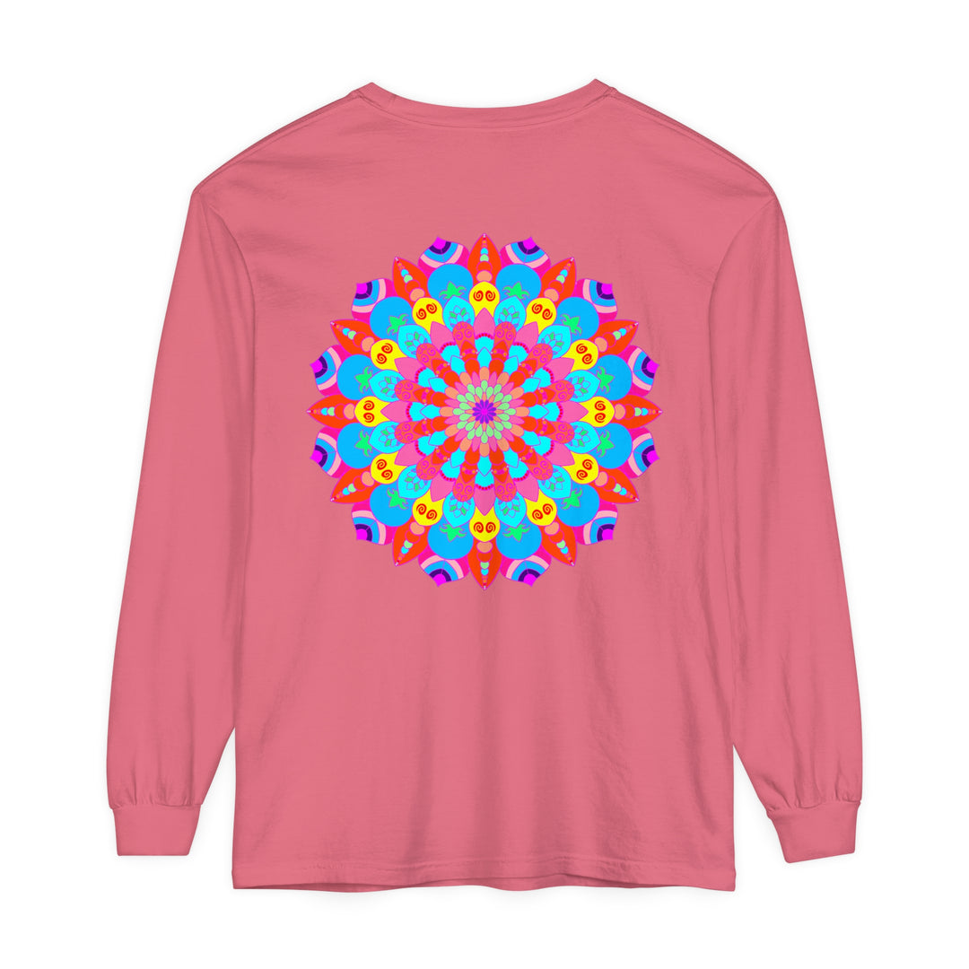 Vibrant and intricate mandala design on a unisex long sleeve T-shirt