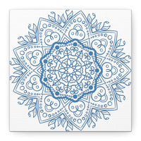 Handmade steel blue mandala design wall art on matte canvas, stretched, 125 inches