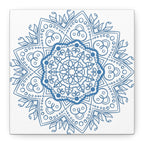 Handmade steel blue mandala design wall art on matte canvas, stretched, 125 inches