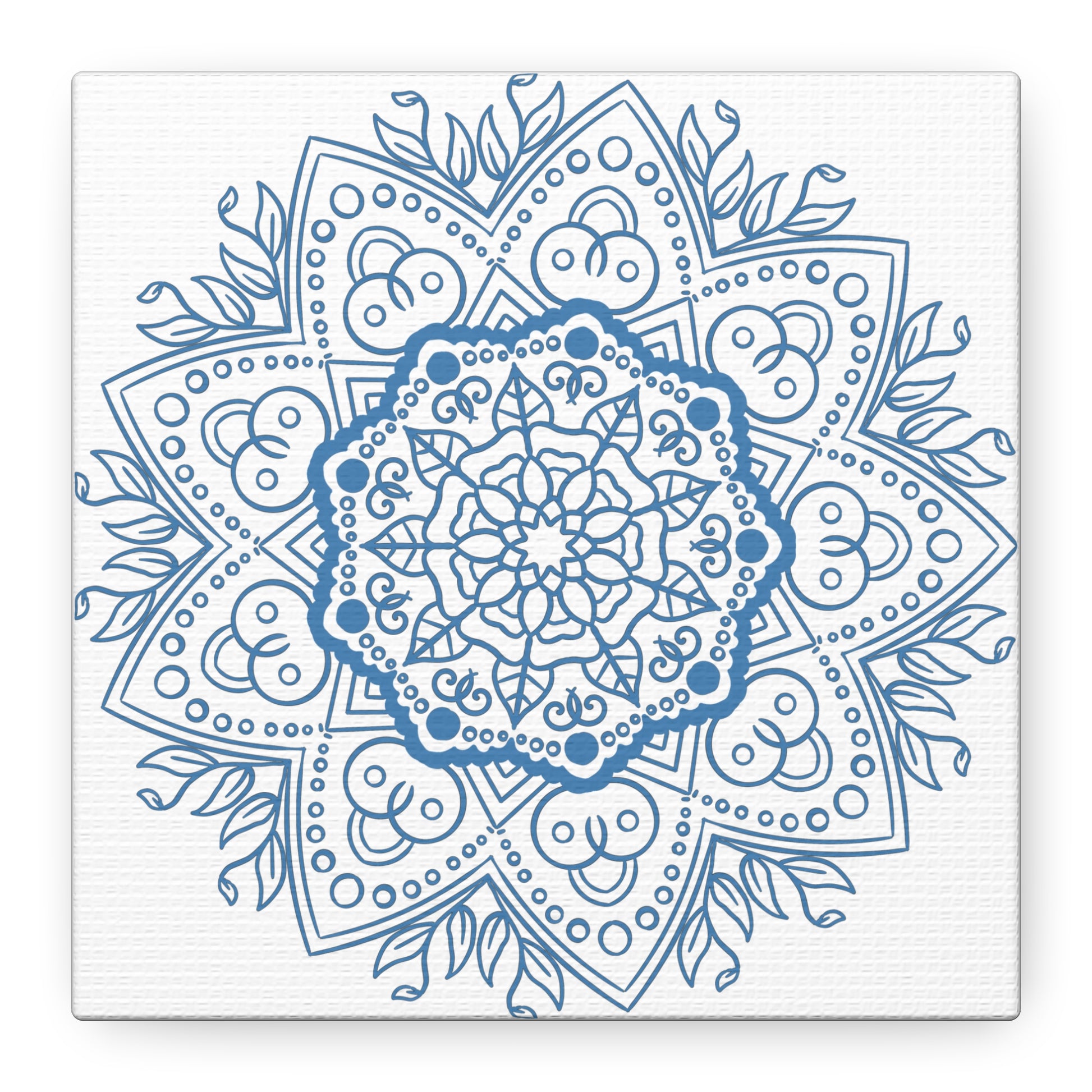 Handmade steel blue mandala design wall art on matte canvas, stretched, 125 inches