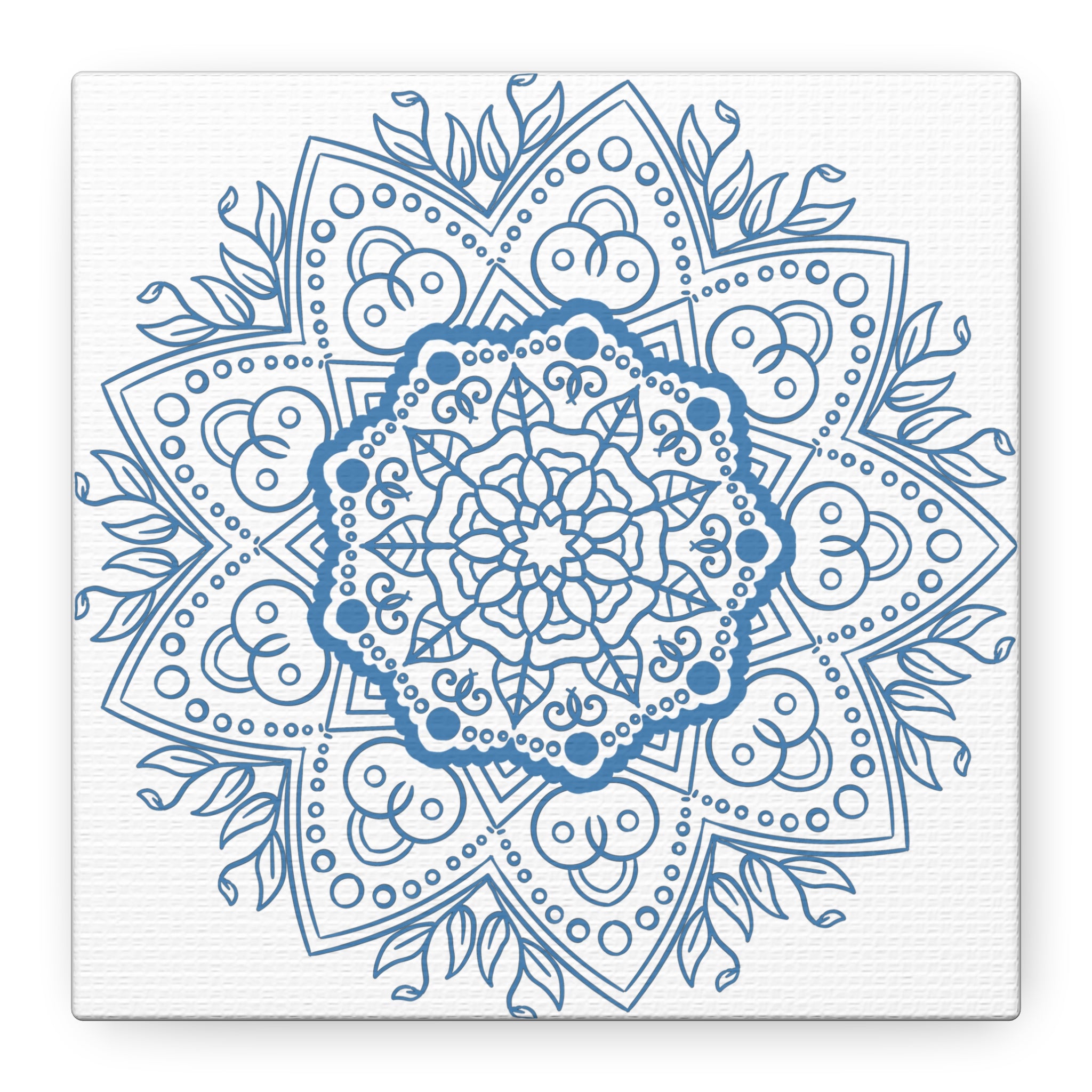 Handmade steel blue mandala design wall art on matte canvas, stretched, 125 inches