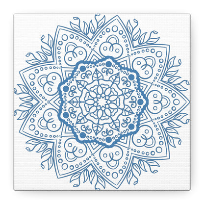 Handmade steel blue mandala design wall art on matte canvas, stretched, 125 inches