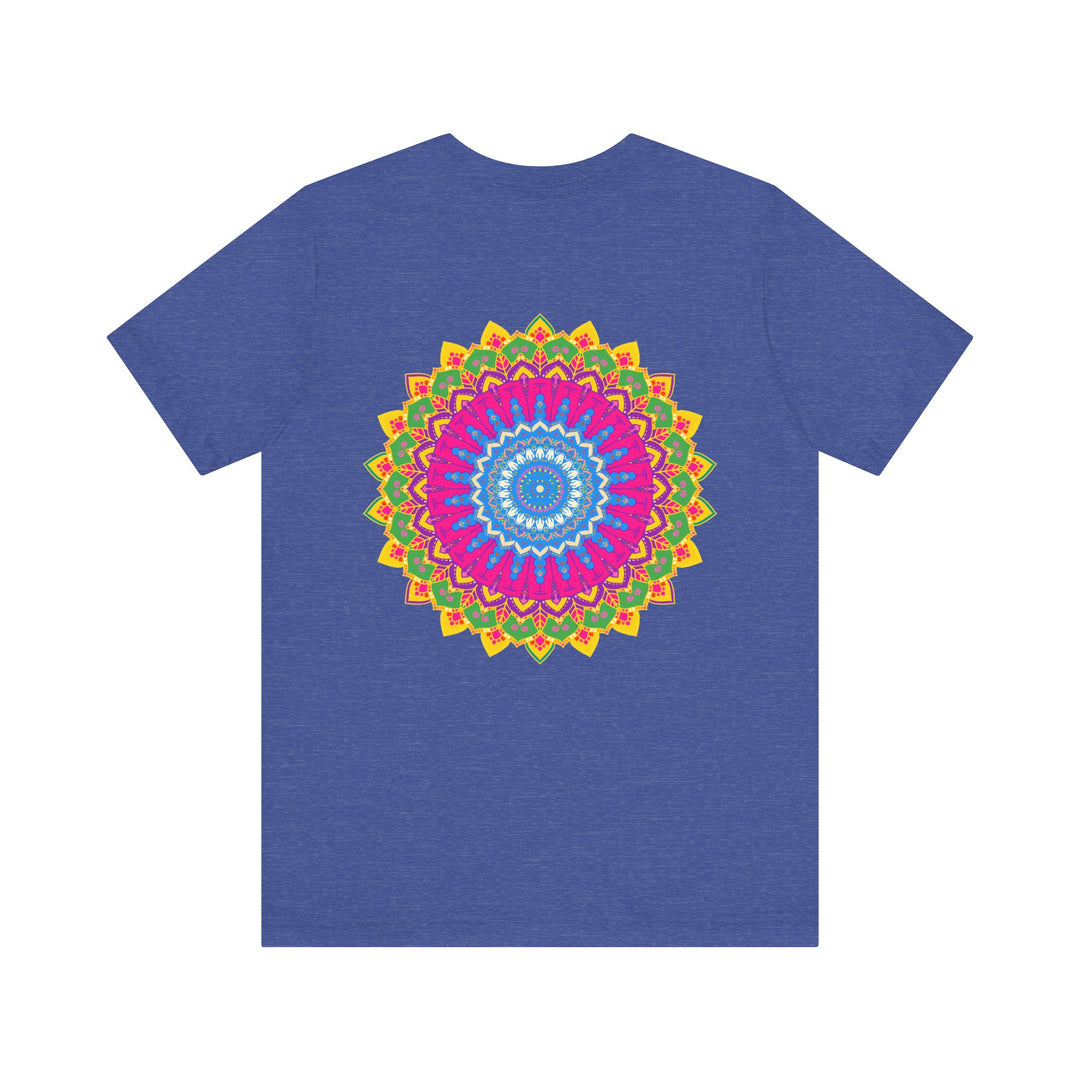 Vibrant and intricately designed mandala t-shirt, evoking a sense of spiritual peace and tranquility, perfect for adding a touch of mindfulness and positivity to your wardrobe