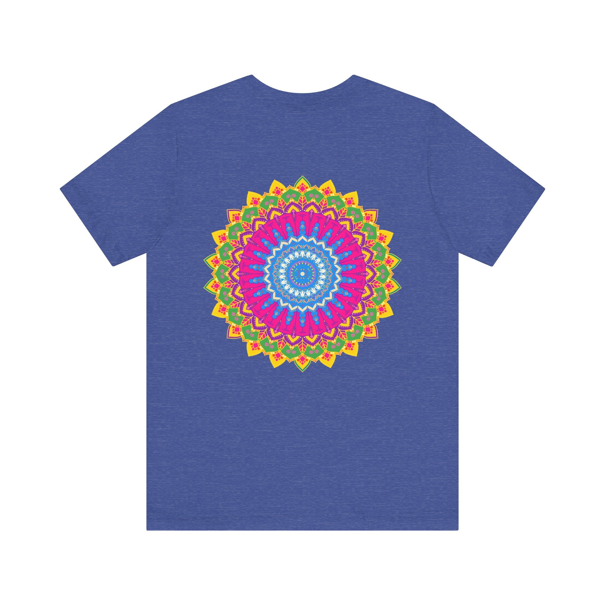 Vibrant and intricately designed mandala t-shirt, evoking a sense of spiritual peace and tranquility, perfect for adding a touch of mindfulness and positivity to your wardrobe