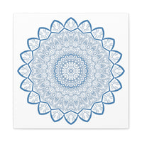 Handmade Mandala Art - Steel Blue Mandala Design Wall Art on Matte Canvas, Stretched, 125 inch - Unique and stylish home decor for any space