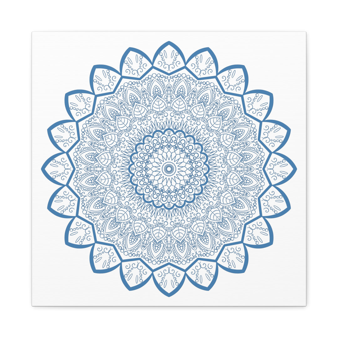 Handmade Mandala Art - Steel Blue Mandala Design Wall Art on Matte Canvas, Stretched, 125 inch - Unique and stylish home decor for any space