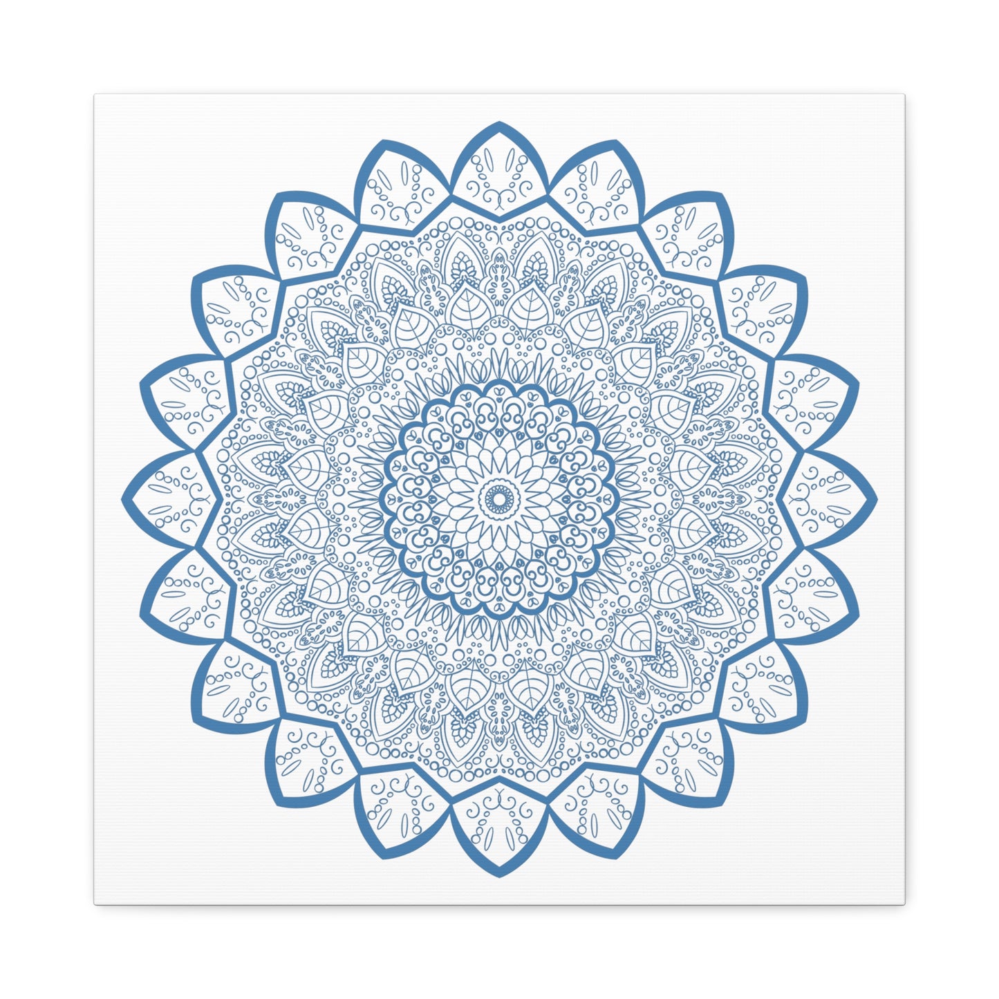 Handmade Mandala Art - Steel Blue Mandala Design Wall Art on Matte Canvas, Stretched, 125 inch - Unique and stylish home decor for any space