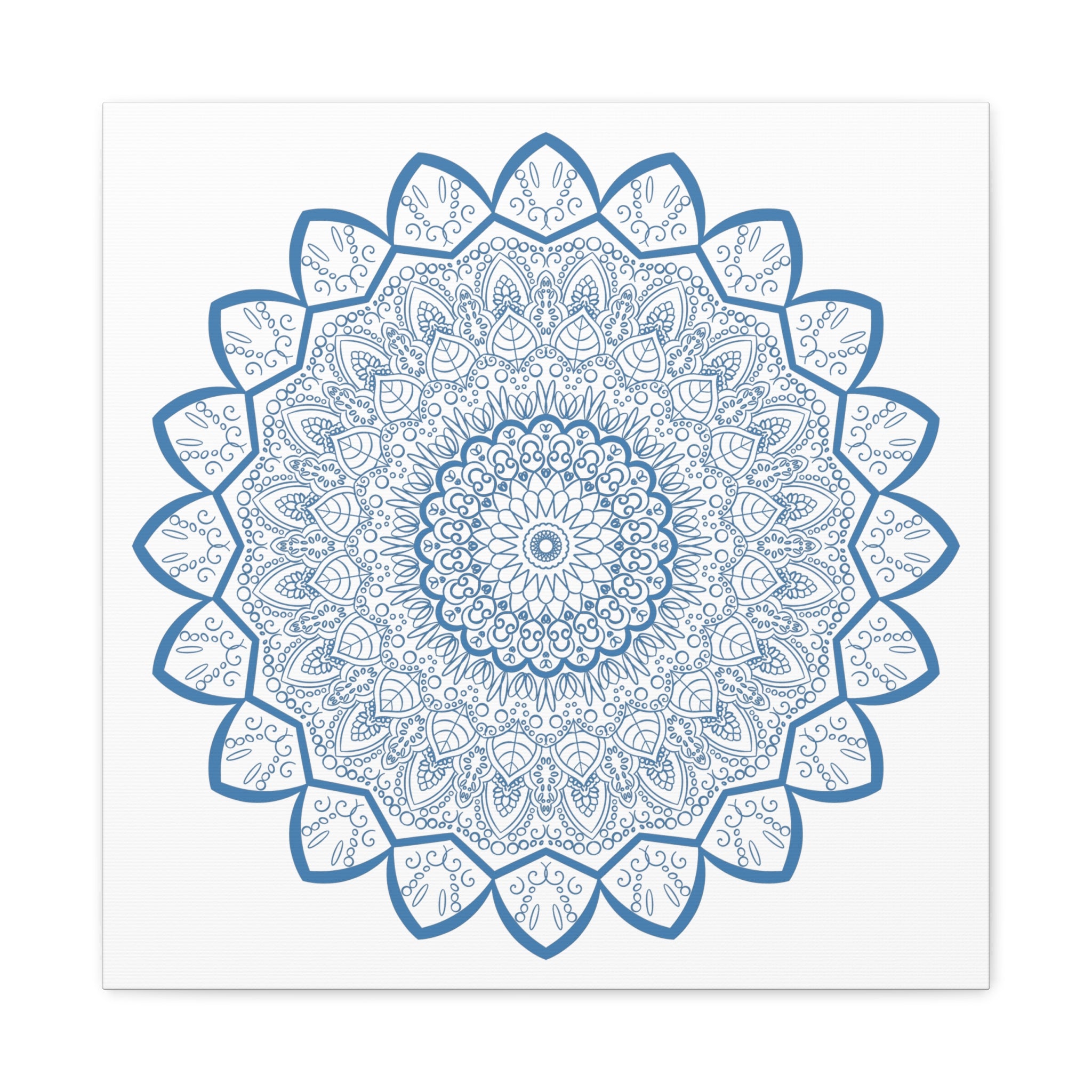 Handmade Mandala Art - Steel Blue Mandala Design Wall Art on Matte Canvas, Stretched, 125 inch - Unique and stylish home decor for any space