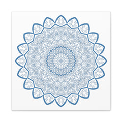 Handmade Mandala Art - Steel Blue Mandala Design Wall Art on Matte Canvas, Stretched, 125 inch - Unique and stylish home decor for any space