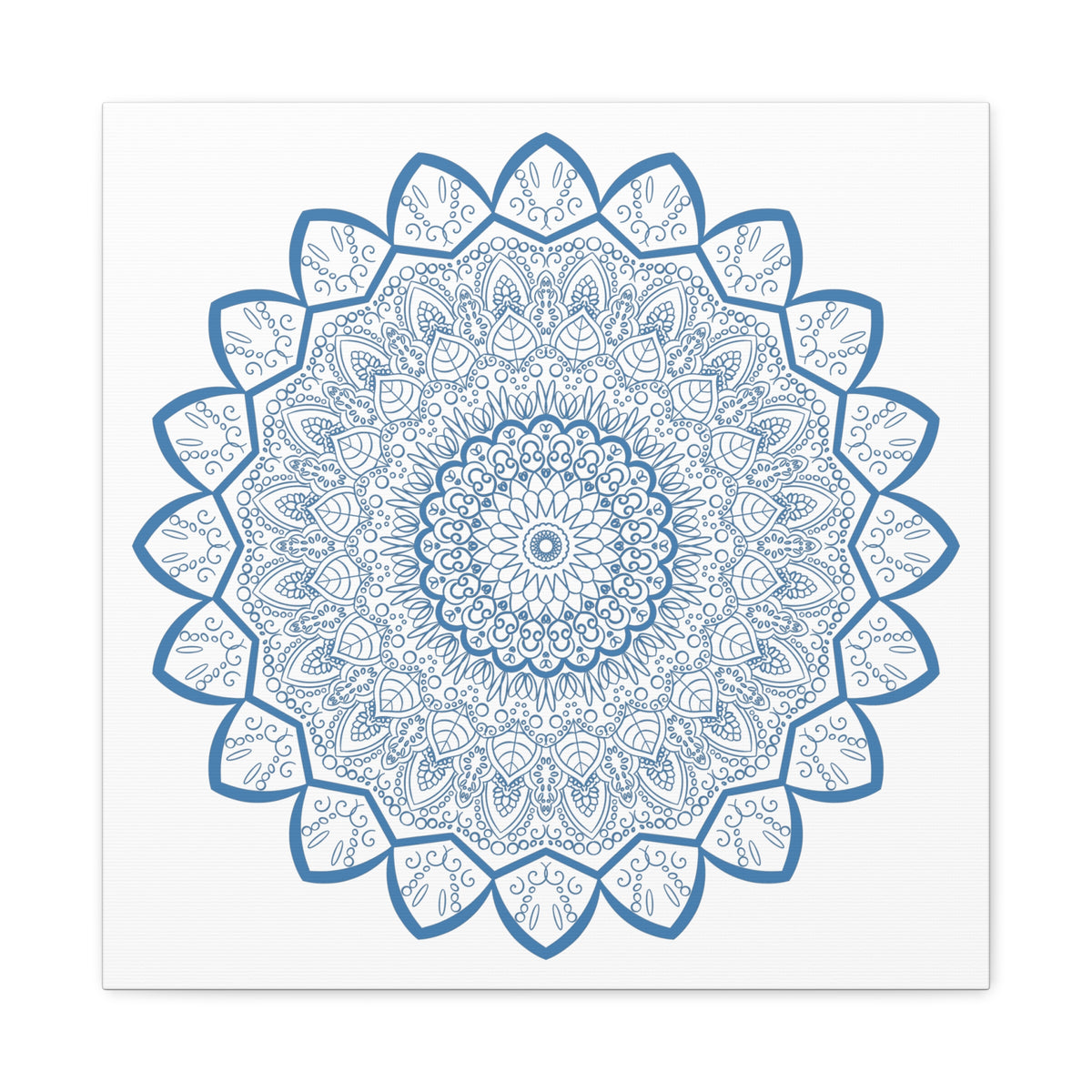 Handmade Mandala Art - Steel Blue Mandala Design Wall Art on Matte Canvas, Stretched, 125 inch - Unique and stylish home decor for any space