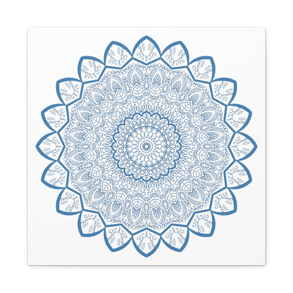 Handmade Mandala Art - Steel Blue Mandala Design Wall Art on Matte Canvas, Stretched, 125 inch - Unique and stylish home decor for any space