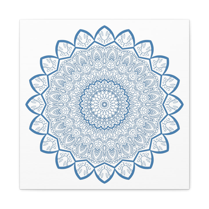 Handmade Mandala Art - Steel Blue Mandala Design Wall Art on Matte Canvas, Stretched, 125 inch - Unique and stylish home decor for any space