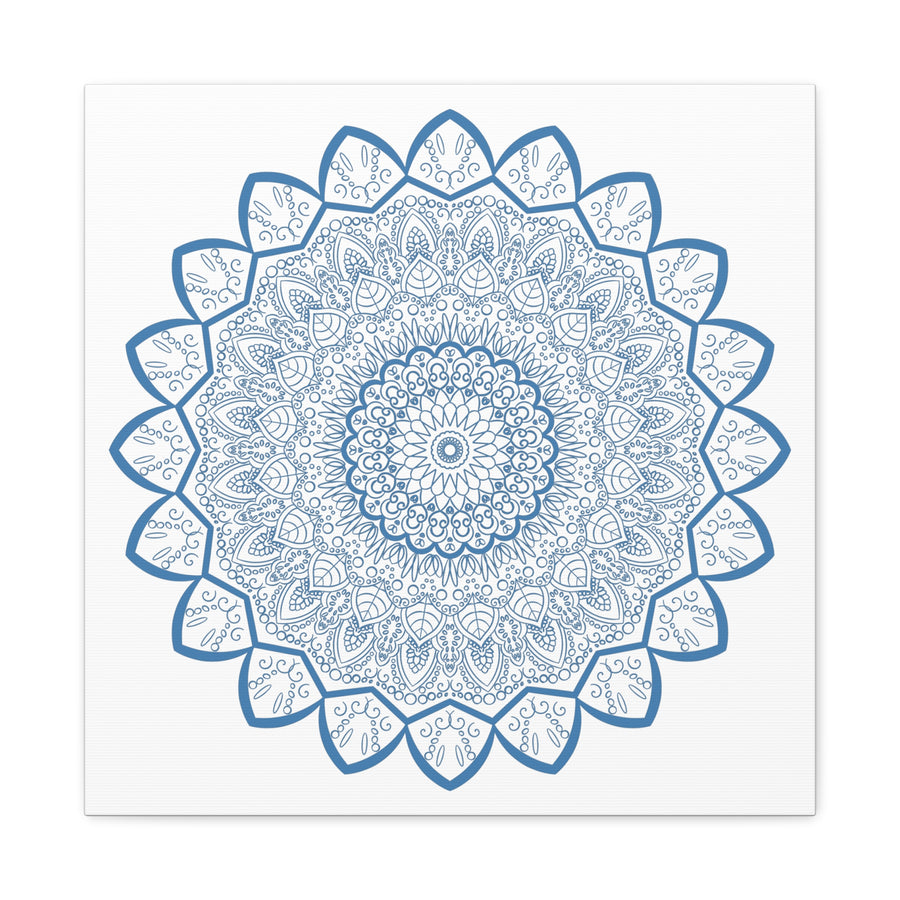 Handmade Mandala Art - Steel Blue Mandala Design Wall Art on Matte Canvas, Stretched, 125 inch - Unique and stylish home decor for any space