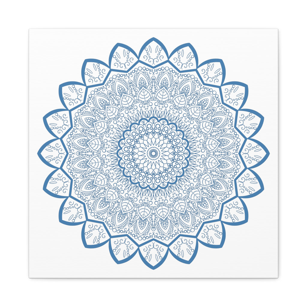 Handmade Mandala Art - Steel Blue Mandala Design Wall Art on Matte Canvas, Stretched, 125 inch - Unique and stylish home decor for any space