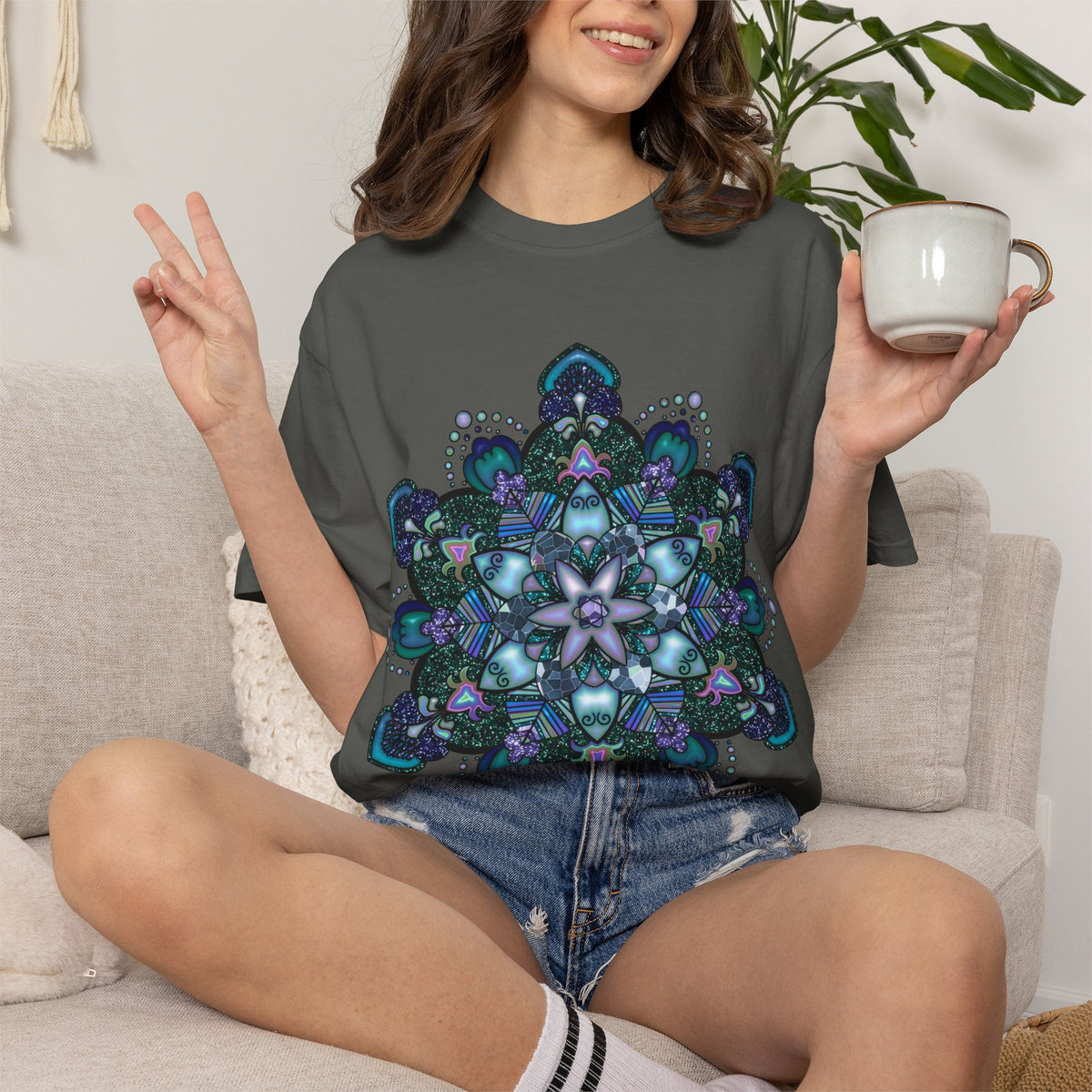 Mandala T-Shirt – Blue Purple Boho Geometric Floral Design