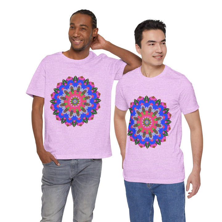 Vibrant and eye-catching t-shirt featuring a colorful mandala geometric design