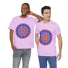 Vibrant and eye-catching t-shirt featuring a colorful mandala geometric design