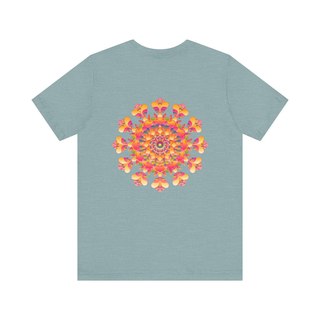 A vibrant and colorful mandala tee depicting spiritual peace and harmony