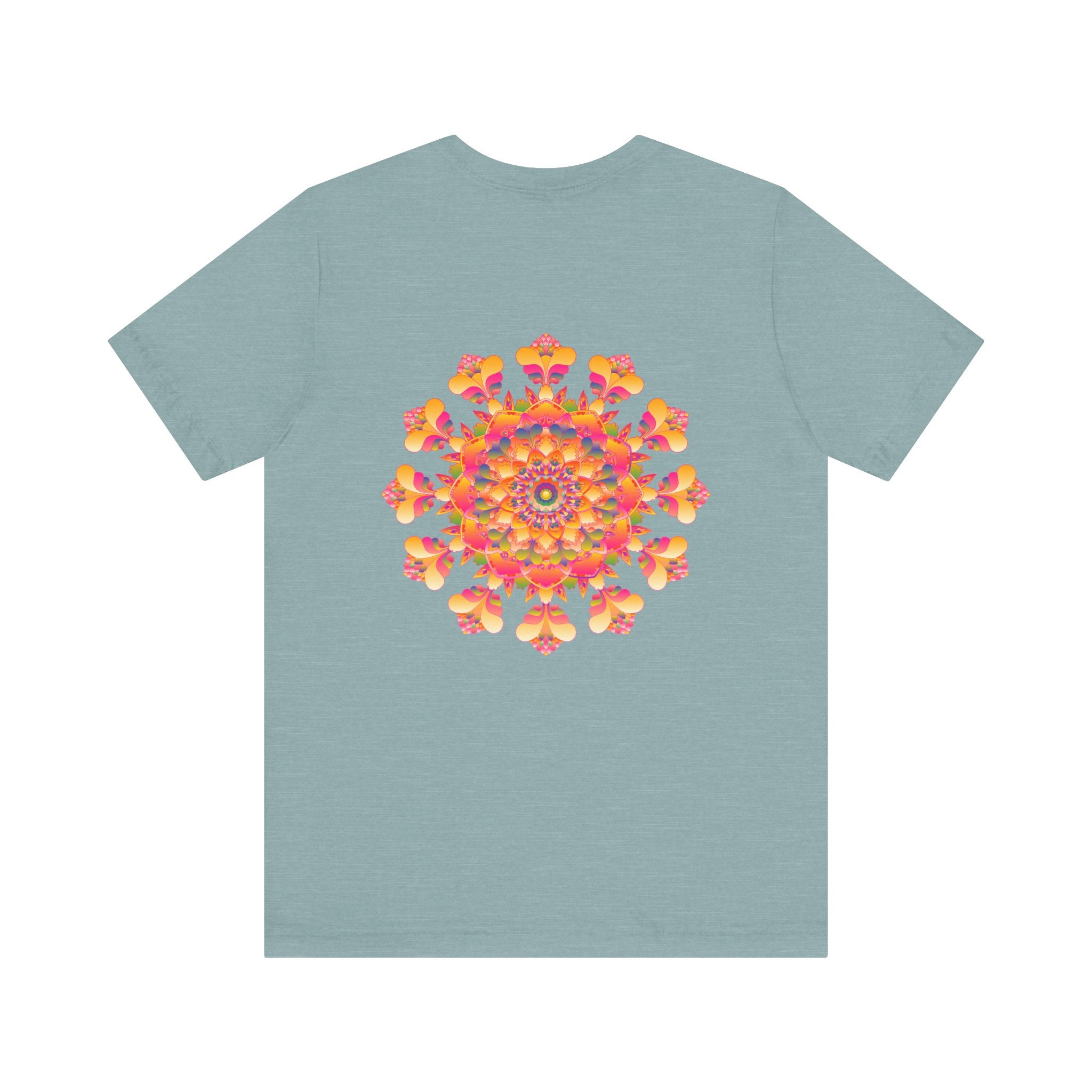 A vibrant and colorful mandala tee depicting spiritual peace and harmony