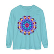 Colorful and intricate mandala design on a comfortable and stylish long sleeve t-shirt