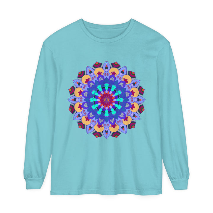 Colorful and intricate mandala design on a comfortable and stylish long sleeve t-shirt