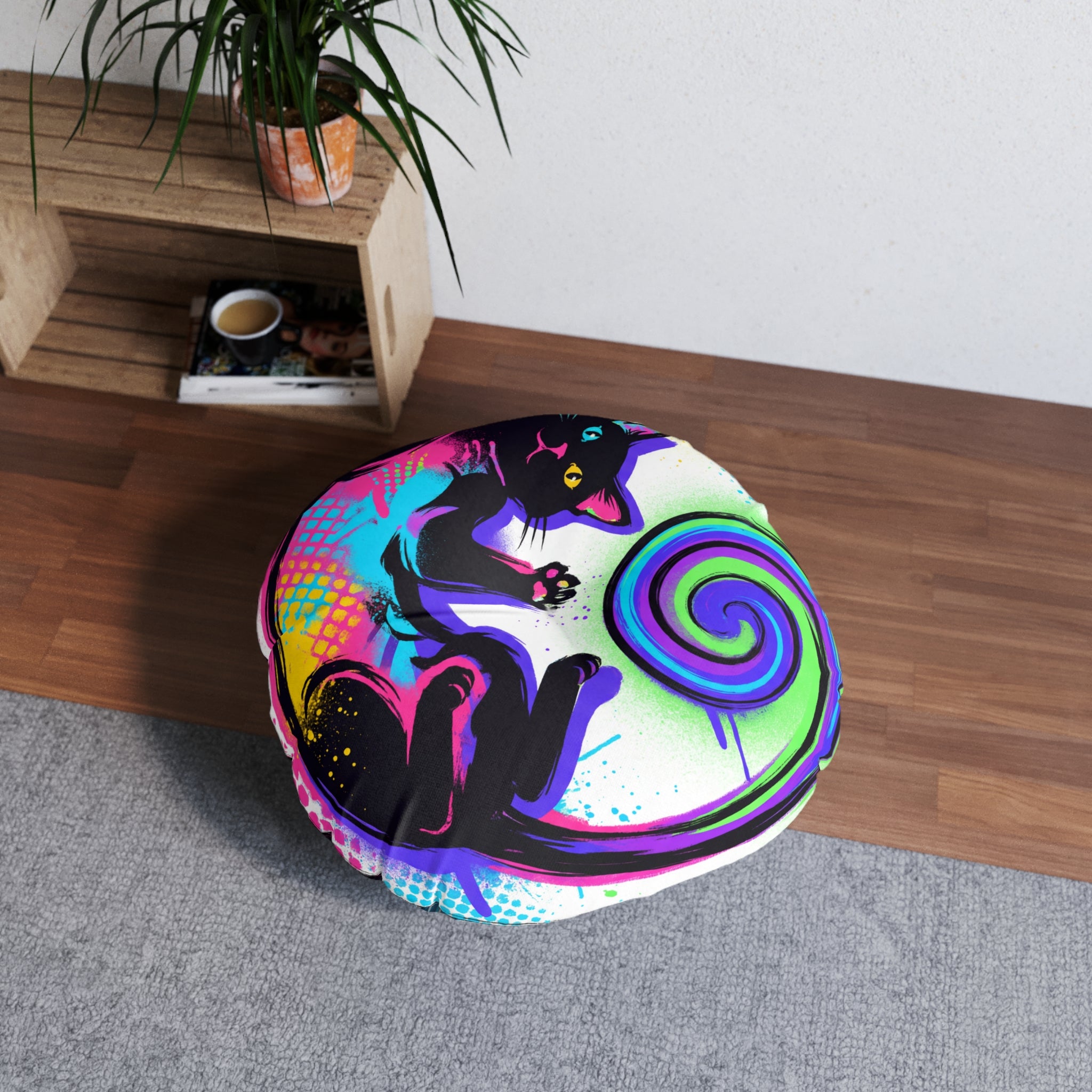 Playful Graffiti Cat Floor Pillow