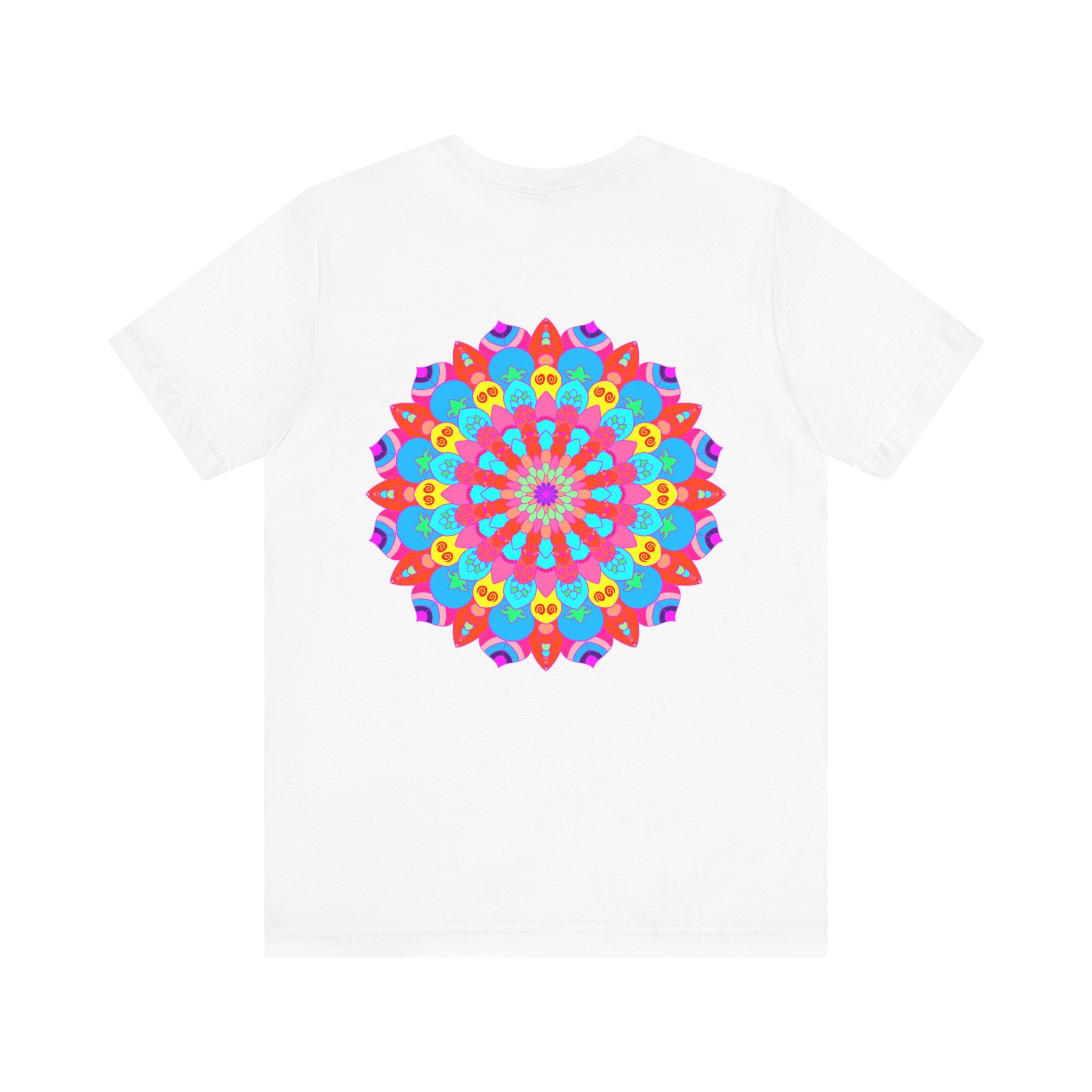 Vibrant and colorful mandala tee with intricate design, representing spiritual peace and harmony, perfect for bringing positive energy and mindfulness into your wardrobe