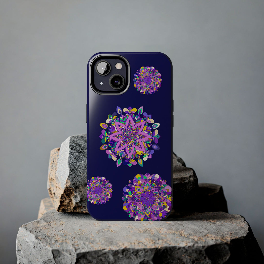 Hand drawn purple shades mandala art phone case, durable and shock absorbent