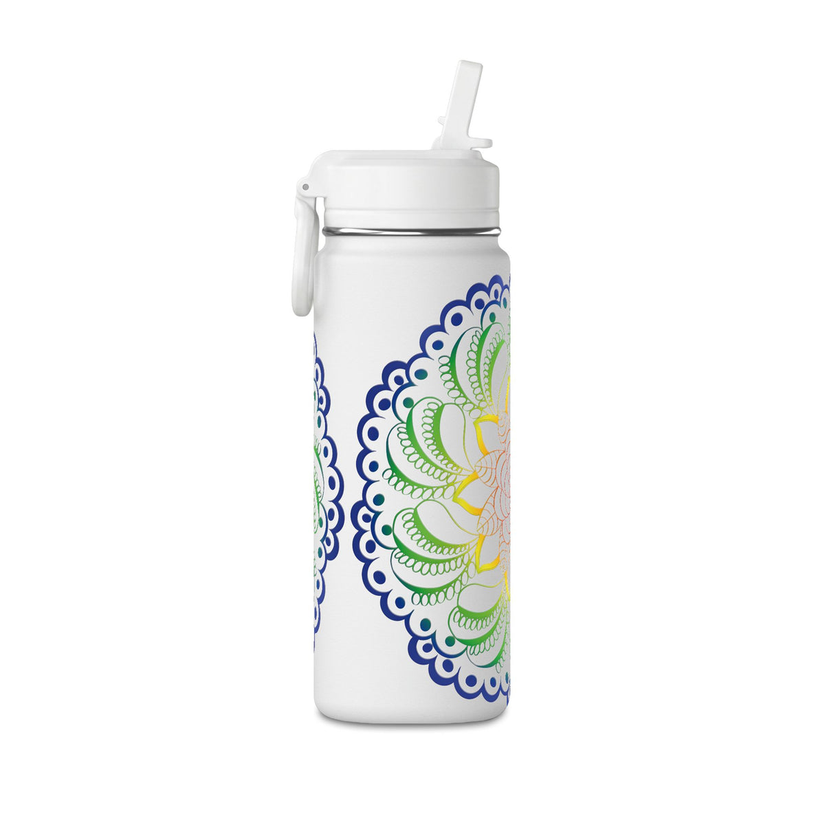20oz Floral Mandala Water Bottle — Rainbow Lotus Reusable Straw Bottle