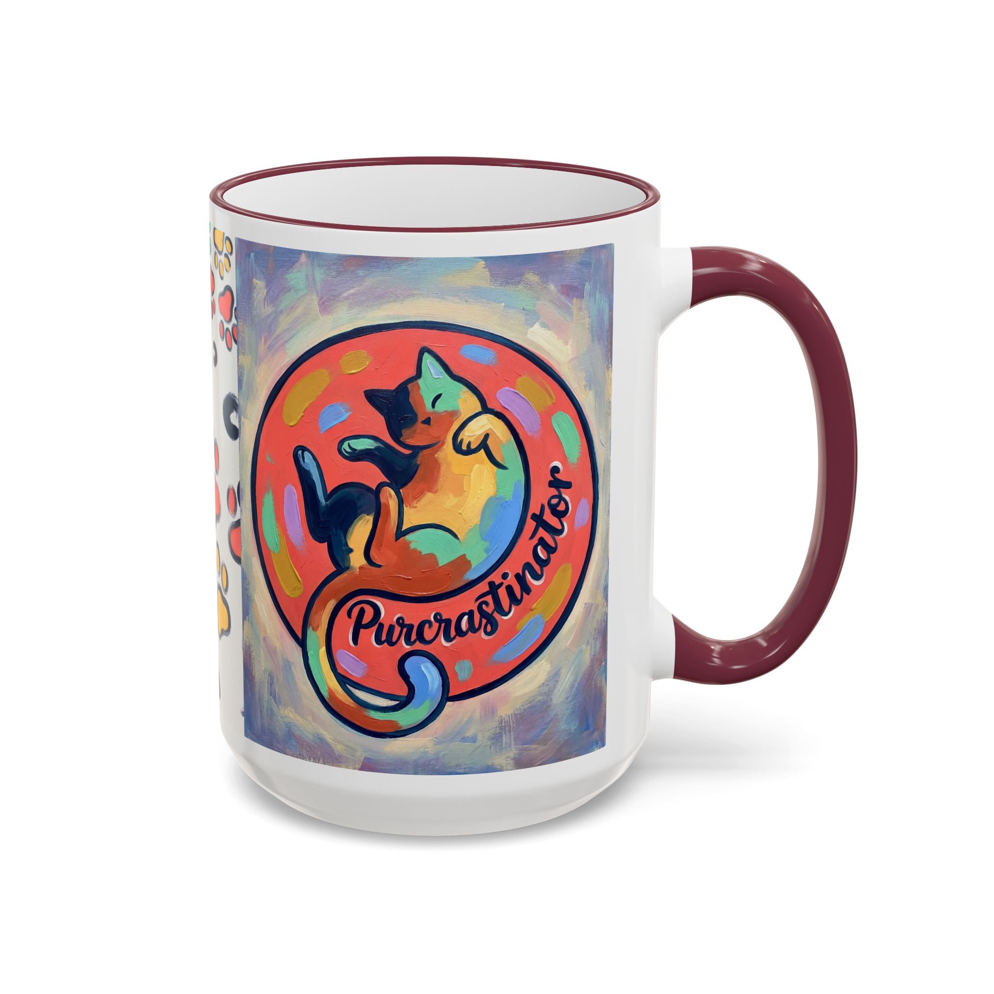 Bunte Tasse mit Pfotenabdruck und Akzentrand für Tierliebhaber (11oz/15oz)