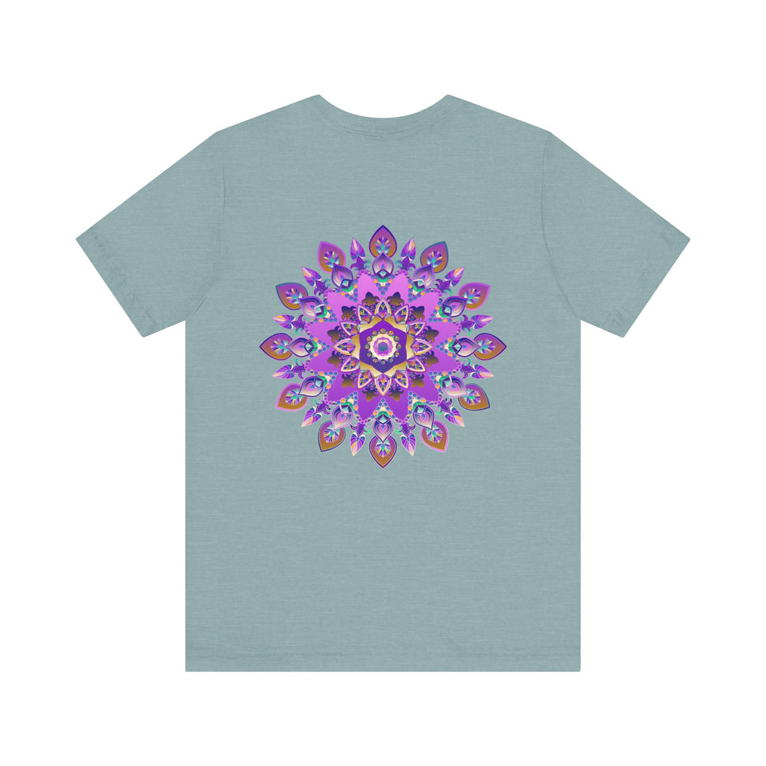 Beautiful purple mandala t-shirt with intricate spiritual design symbolizing peace and harmony for a serene and tranquil look