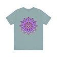 Beautiful purple mandala t-shirt with intricate spiritual design symbolizing peace and harmony for a serene and tranquil look