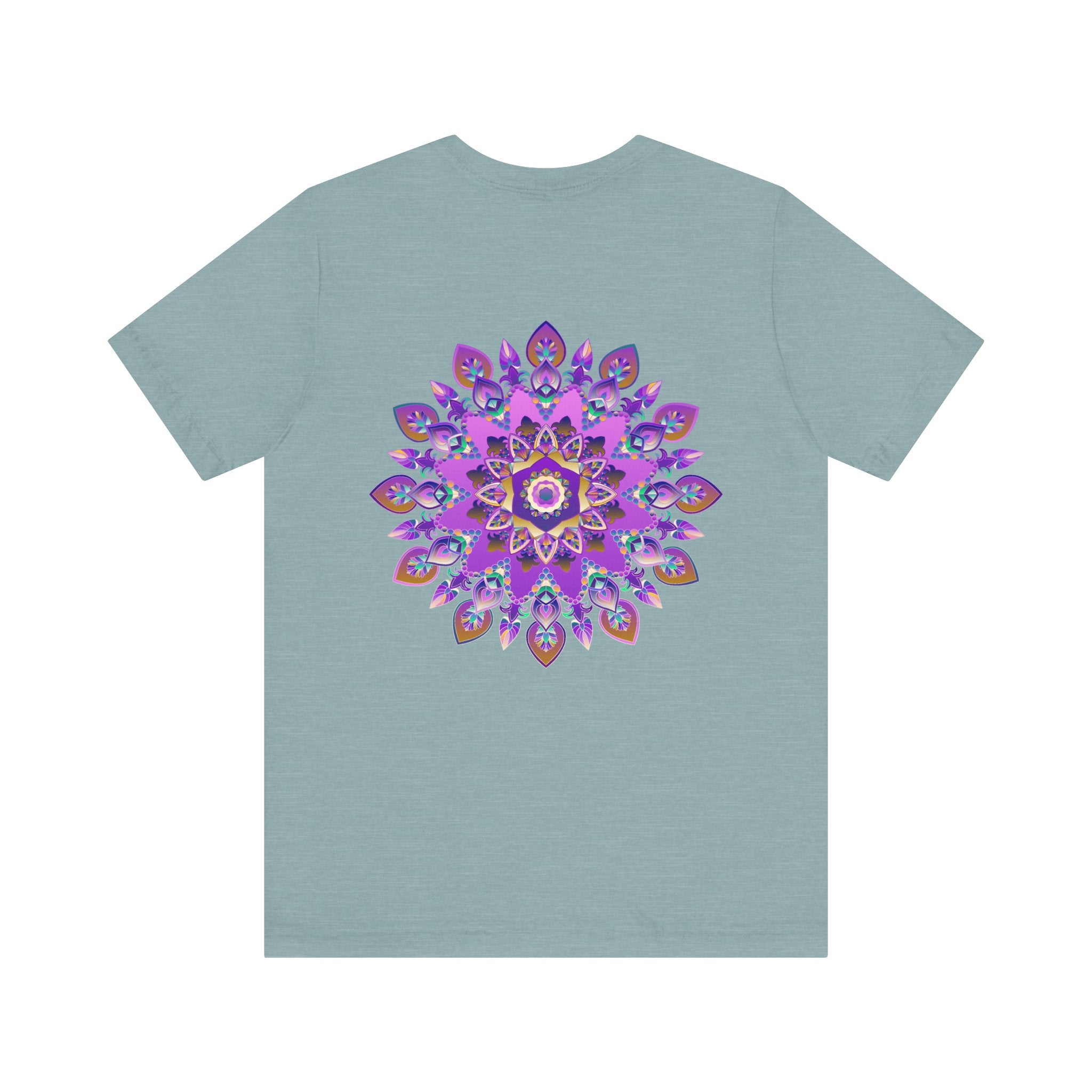 Beautiful purple mandala t-shirt with intricate spiritual design symbolizing peace and harmony for a serene and tranquil look