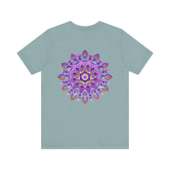 Beautiful purple mandala t-shirt with intricate spiritual design symbolizing peace and harmony for a serene and tranquil look