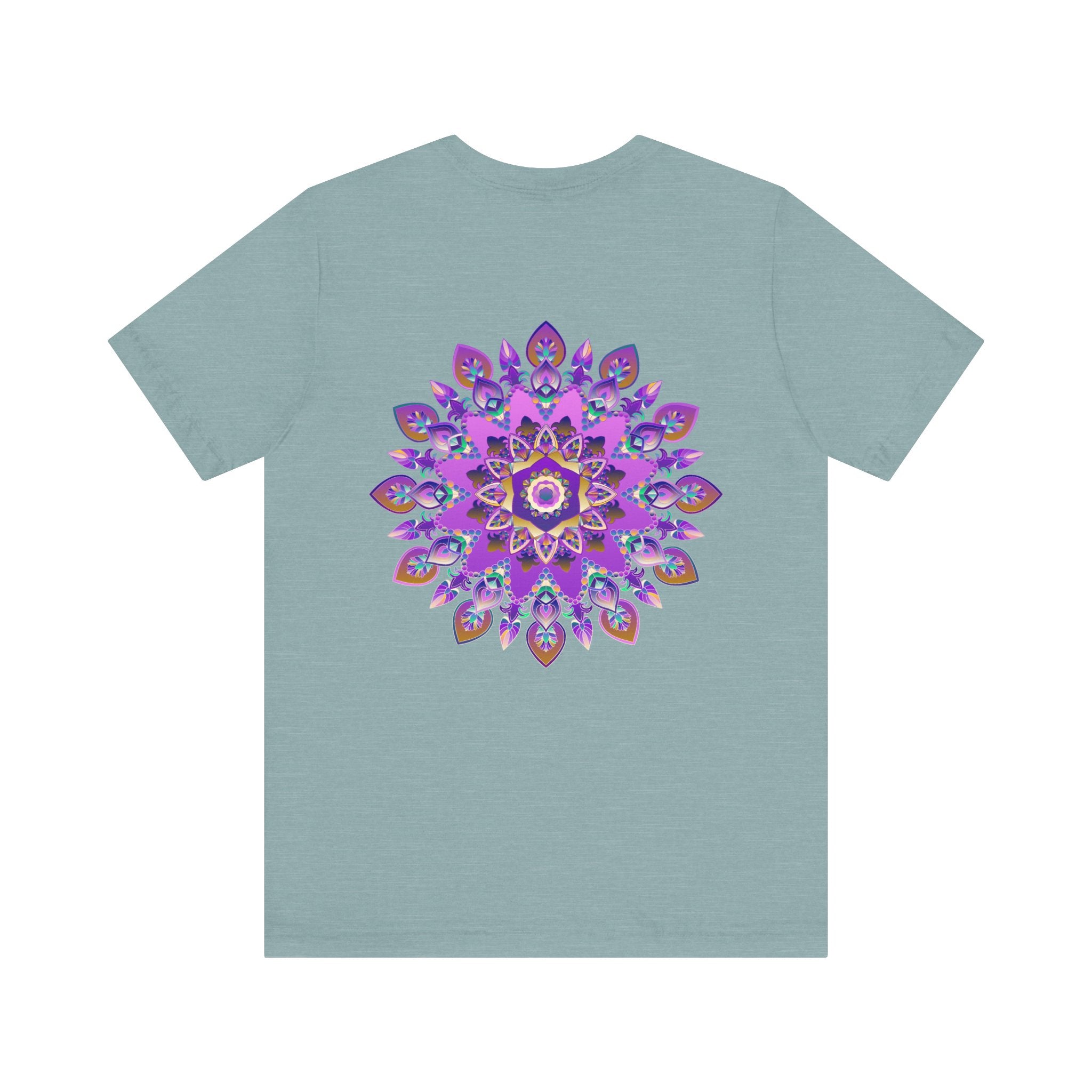 Beautiful purple mandala t-shirt with intricate spiritual design symbolizing peace and harmony for a serene and tranquil look