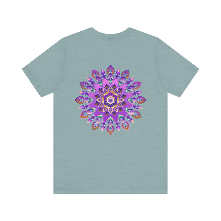 Beautiful purple mandala t-shirt with intricate spiritual design symbolizing peace and harmony for a serene and tranquil look