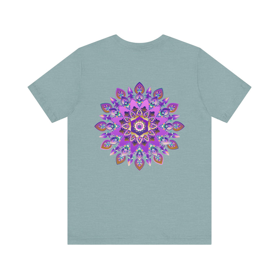 Beautiful purple mandala t-shirt with intricate spiritual design symbolizing peace and harmony for a serene and tranquil look