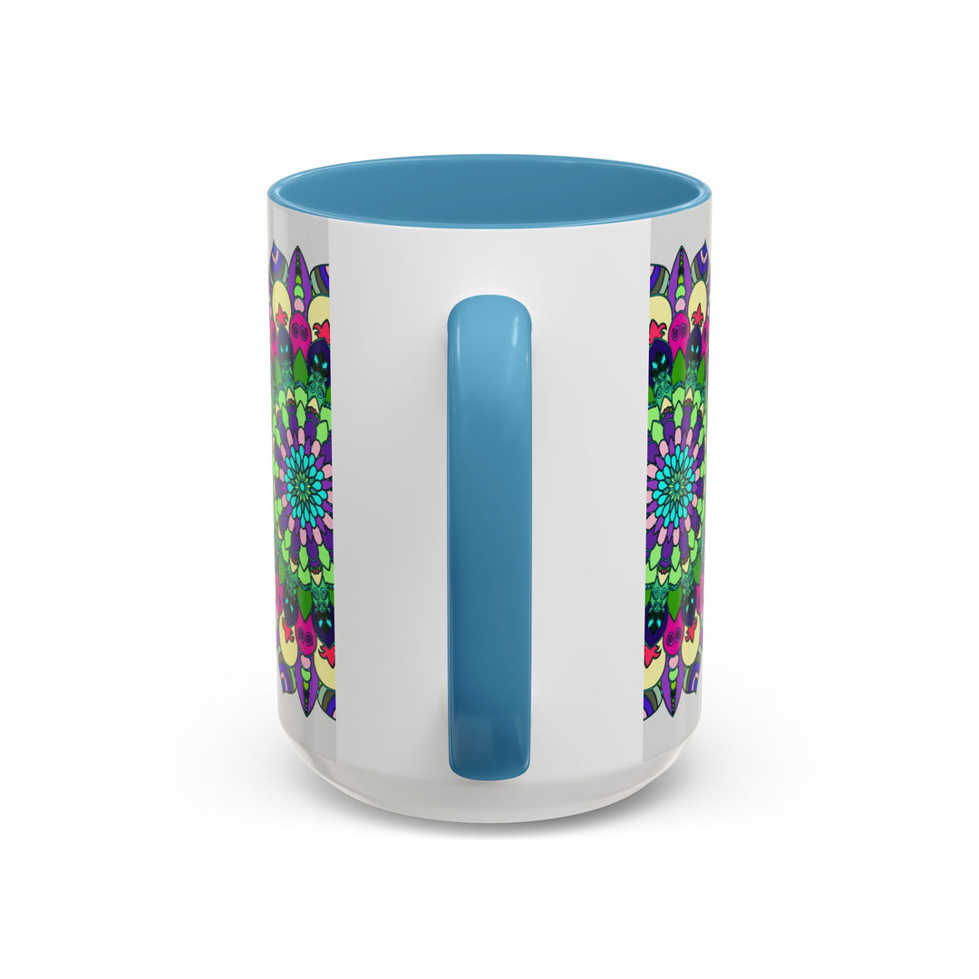 Colorful mandala art mug with spiritual design, perfect for tea and coffee lovers