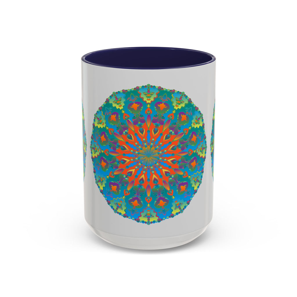 Beautiful Mandala Art Mug with intricate blue and green design, perfect for adding a touch of elegance to your morning coffee routine