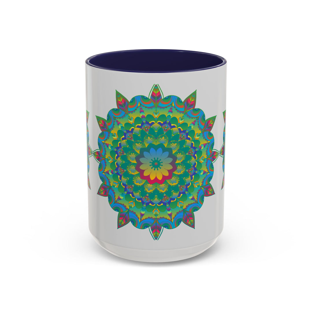 Handcrafted ceramic mug with vibrant mandala and floral pattern design