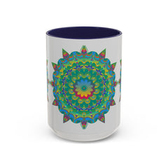 Handcrafted ceramic mug with vibrant mandala and floral pattern design