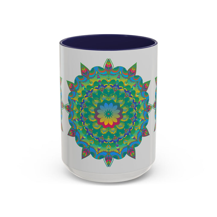 Handcrafted ceramic mug with vibrant mandala and floral pattern design