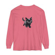 A colorful watercolor illustration of a playful kitten printed on a T-shirt